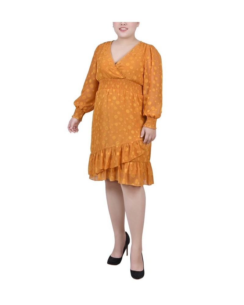 Plus Size Long Sleeve Smocked Waist Dress Mustard Multi Dot $18.70 Dresses