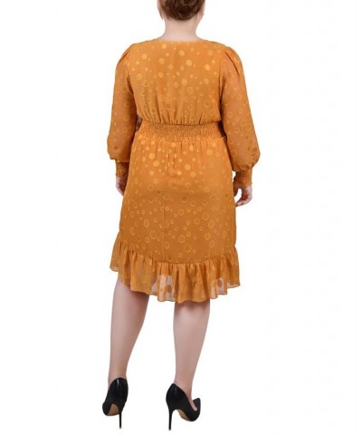 Plus Size Long Sleeve Smocked Waist Dress Mustard Multi Dot $18.70 Dresses