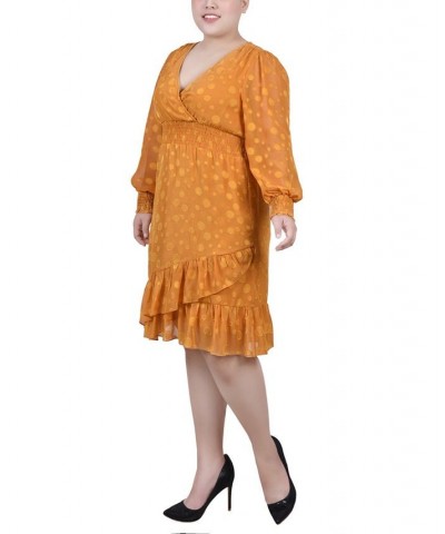 Plus Size Long Sleeve Smocked Waist Dress Mustard Multi Dot $18.70 Dresses