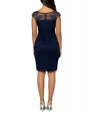 Women's Beaded Cap-Sleeve Sheath Dress Navy $97.99 Dresses