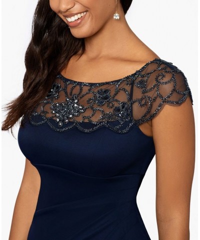 Women's Beaded Cap-Sleeve Sheath Dress Navy $97.99 Dresses