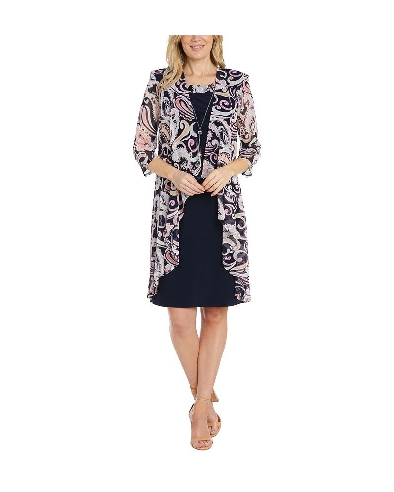 Women's 2-Pc. Printed Jacket & Necklace Dress Set Navy Pink $35.20 Dresses