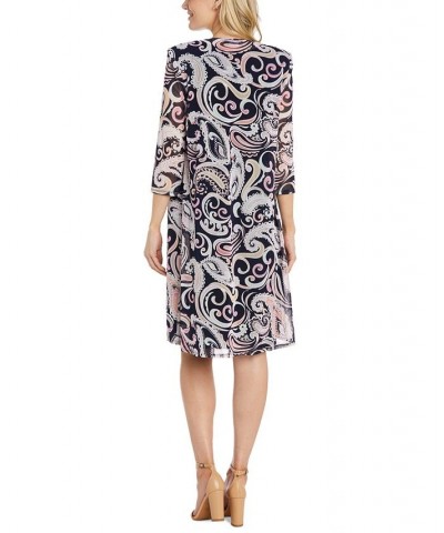 Women's 2-Pc. Printed Jacket & Necklace Dress Set Navy Pink $35.20 Dresses