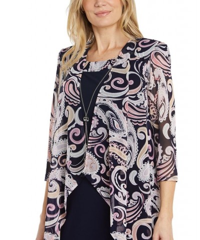 Women's 2-Pc. Printed Jacket & Necklace Dress Set Navy Pink $35.20 Dresses