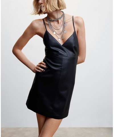 Women's Leather Effect Cross Back Dress Black $39.60 Dresses