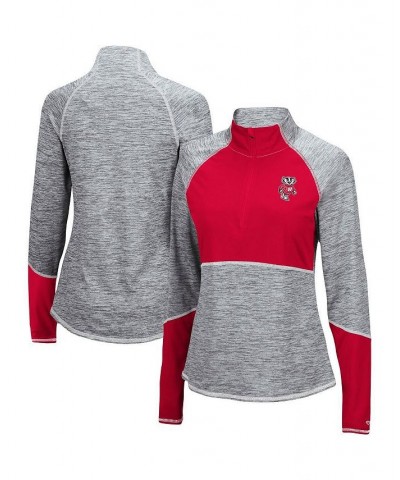 Women's Heathered Gray Red Wisconsin Badgers Color Block Space-Dye Raglan Quarter-Zip Top Heathered Gray, Red $30.80 Sweatshirts