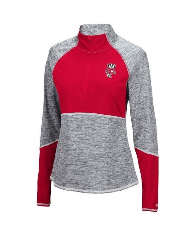 Women's Heathered Gray Red Wisconsin Badgers Color Block Space-Dye Raglan Quarter-Zip Top Heathered Gray, Red $30.80 Sweatshirts