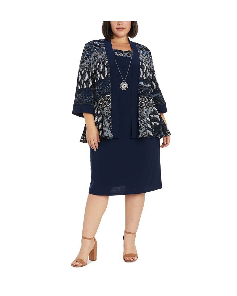 Plus Size Sleeveless Dress and 3/4-Sleeve Mesh Jacket Navy $30.72 Dresses