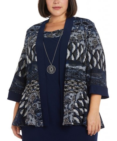 Plus Size Sleeveless Dress and 3/4-Sleeve Mesh Jacket Navy $30.72 Dresses