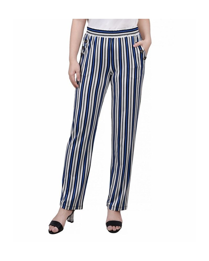 Petite Wide Waist Pull On Pants Navy Geo Stripe $15.04 Pants