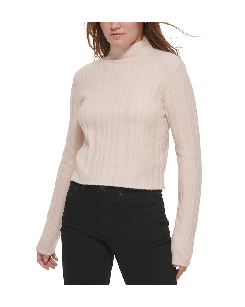 Women's Cropped Mock Neck Sweater Pink $26.51 Sweaters