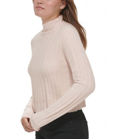 Women's Cropped Mock Neck Sweater Pink $26.51 Sweaters