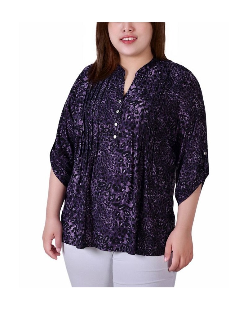 Plus Size 3/4 Roll Tab Sleeve Y-Neck Top Animal $14.89 Tops