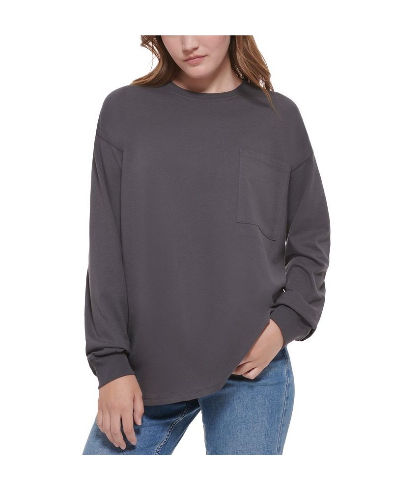 Women's Downtown Cotton Pocket Top Forged Iron $21.04 Tops