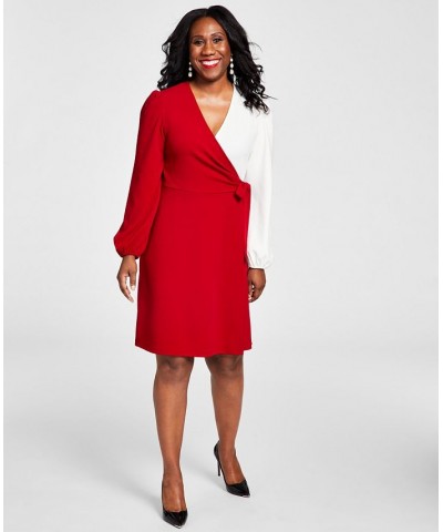 Colorblocked Surplice Side-Tie Dress Red $28.61 Dresses