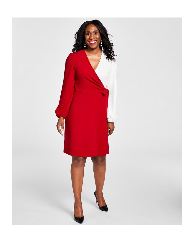 Colorblocked Surplice Side-Tie Dress Red $28.61 Dresses