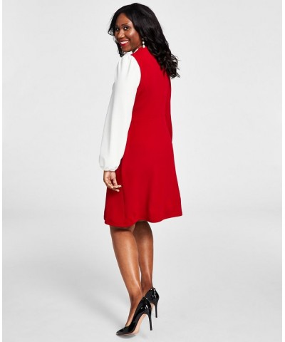 Colorblocked Surplice Side-Tie Dress Red $28.61 Dresses