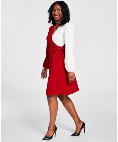 Colorblocked Surplice Side-Tie Dress Red $28.61 Dresses