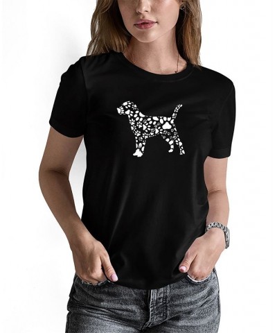 Women's Dog Paw Prints Word Art T-shirt Black $14.70 Tops