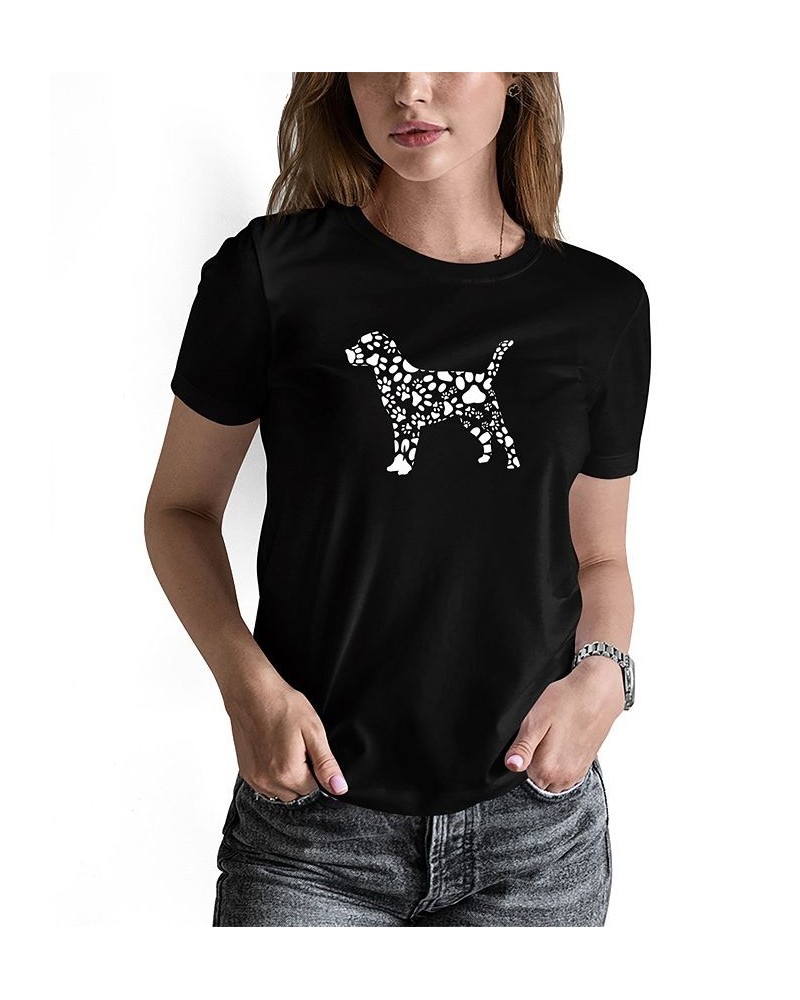 Women's Dog Paw Prints Word Art T-shirt Black $14.70 Tops