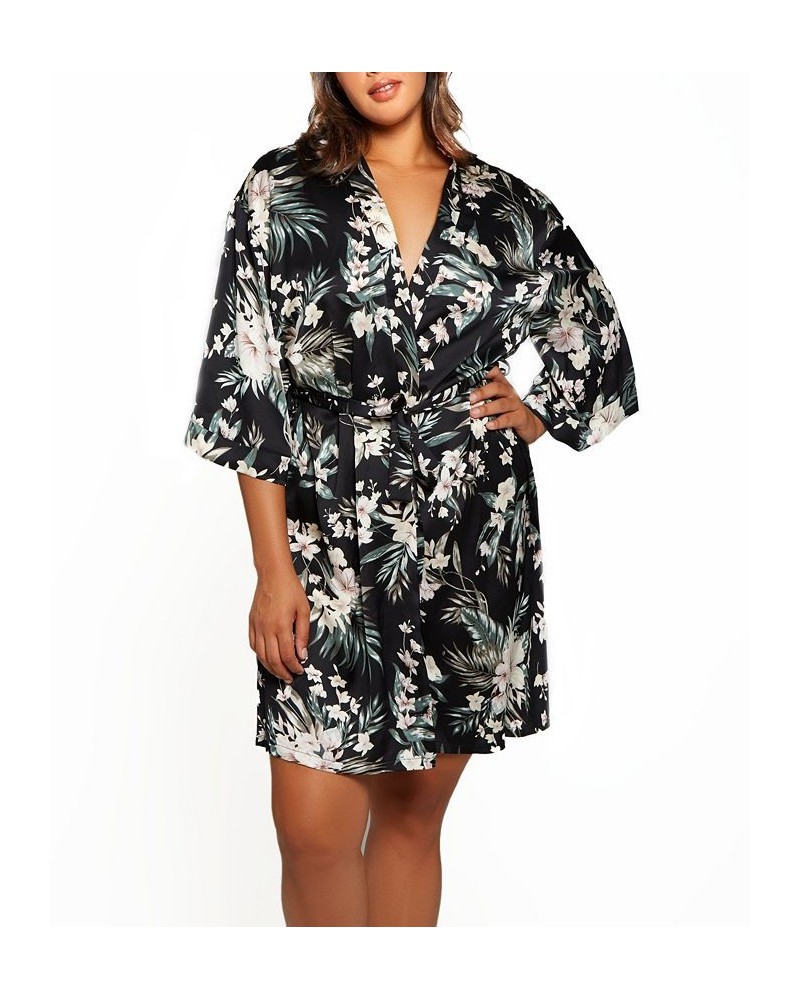 Plus Size Bella Floral Day and Night Robe with Sleeves Black $40.04 Lingerie