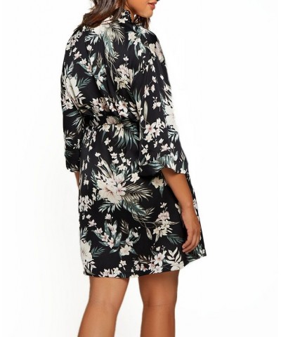 Plus Size Bella Floral Day and Night Robe with Sleeves Black $40.04 Lingerie