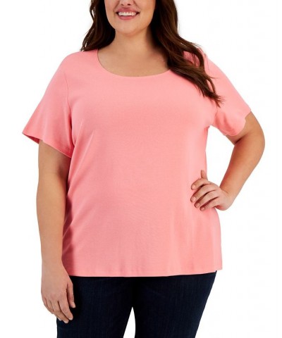 Plus Size Short Sleeve Scoop-Neck Top Pink $8.15 Tops