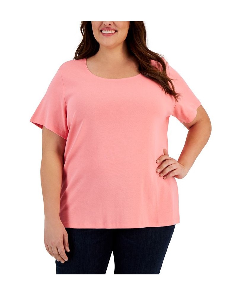 Plus Size Short Sleeve Scoop-Neck Top Pink $8.15 Tops