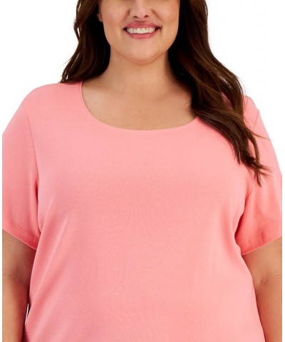 Plus Size Short Sleeve Scoop-Neck Top Pink $8.15 Tops