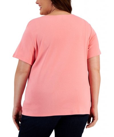 Plus Size Short Sleeve Scoop-Neck Top Pink $8.15 Tops