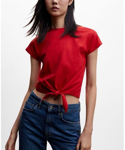 Women's Knot Detail T-shirt Red $16.49 Tops