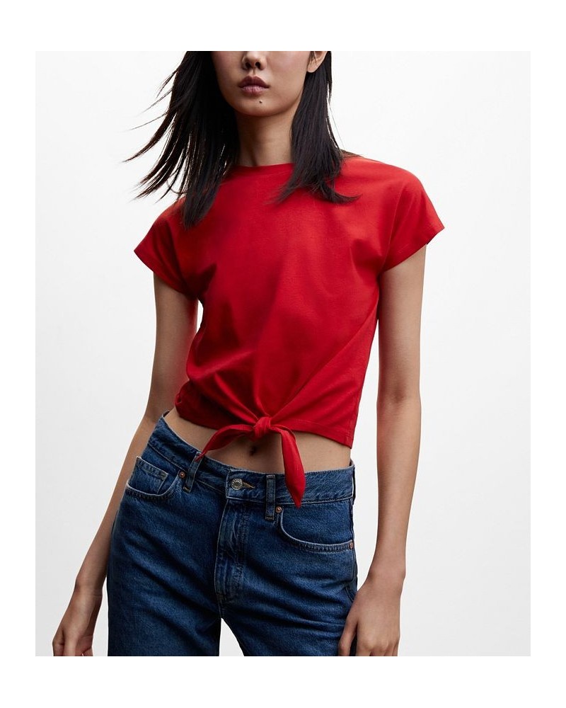 Women's Knot Detail T-shirt Red $16.49 Tops