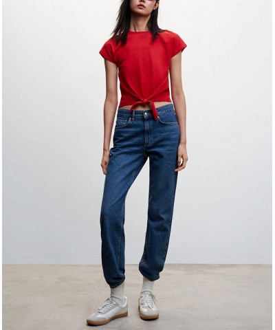 Women's Knot Detail T-shirt Red $16.49 Tops