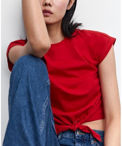 Women's Knot Detail T-shirt Red $16.49 Tops