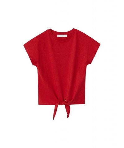 Women's Knot Detail T-shirt Red $16.49 Tops