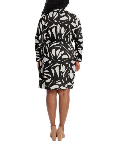 Plus Size Printed Long-Sleeve Sarong Dress Black/White $39.24 Dresses