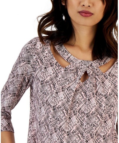 Women's Abstract-Print Cut-Out Long-Sleeve Top Pink $25.95 Tops