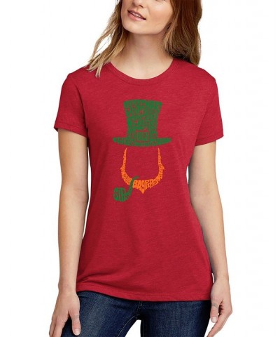 Women's Premium Blend Leprechaun Word Art Crew Neck T-shirt Red $17.76 Tops