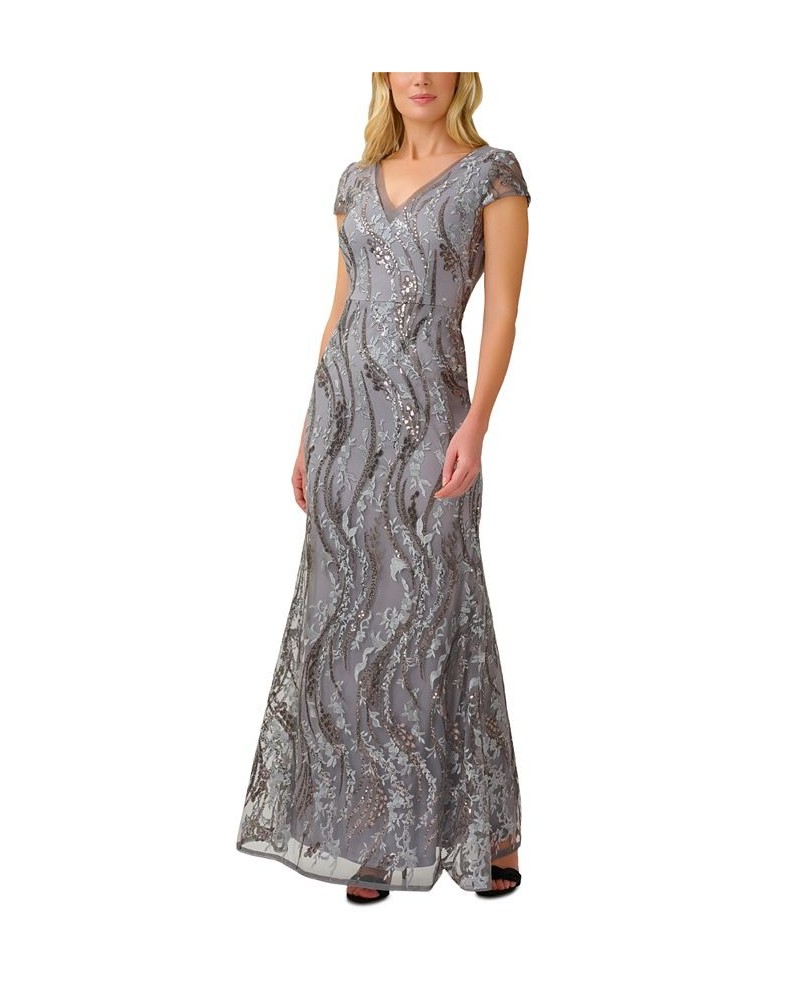 Petite Sequined Embroidered Gown Silver Multi $95.37 Dresses