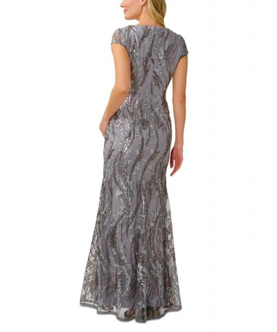 Petite Sequined Embroidered Gown Silver Multi $95.37 Dresses