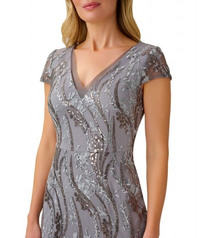 Petite Sequined Embroidered Gown Silver Multi $95.37 Dresses