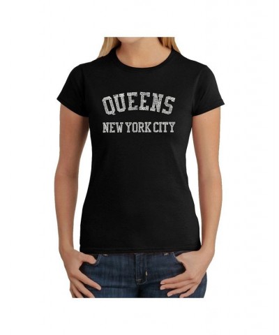 Women's Word Art T-Shirt - Popular Queens Neighborhoods Black $17.64 Tops