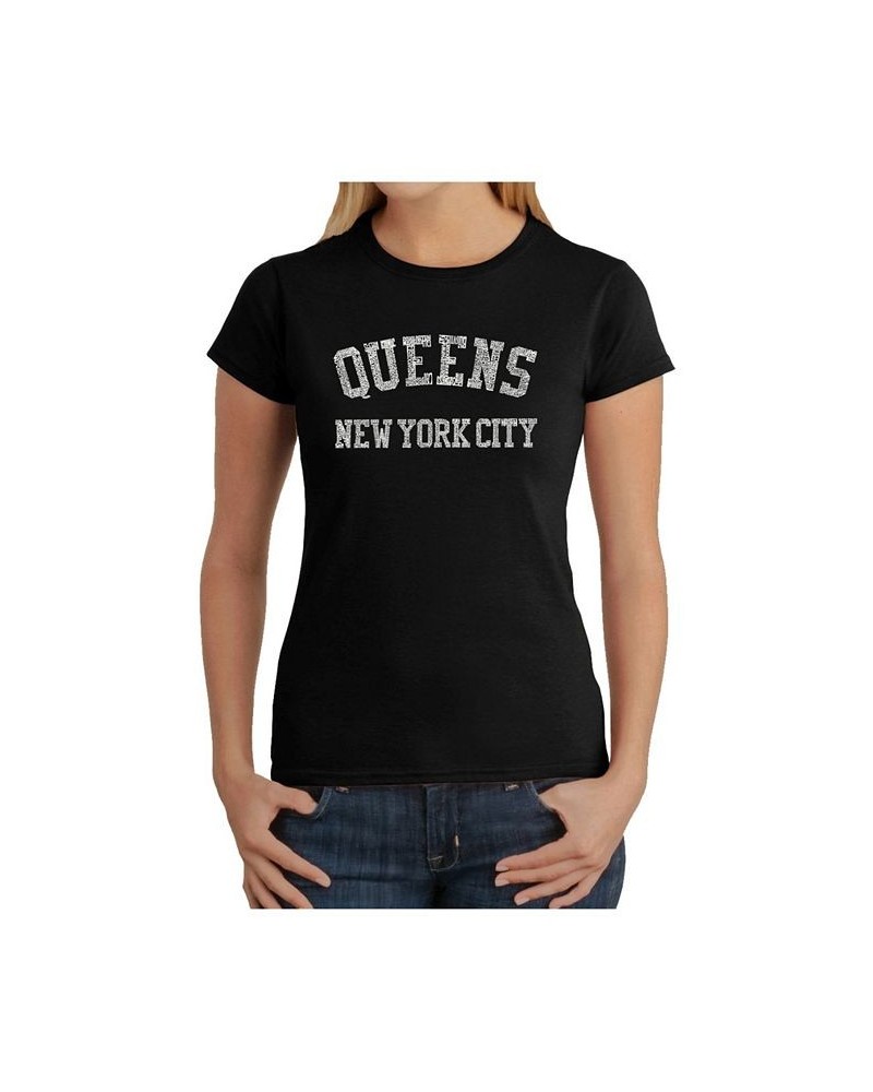 Women's Word Art T-Shirt - Popular Queens Neighborhoods Black $17.64 Tops