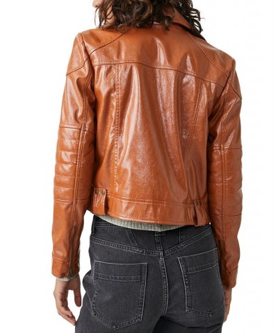 Women's Josie Faux-Leather Moto Jacket Brown $62.40 Coats