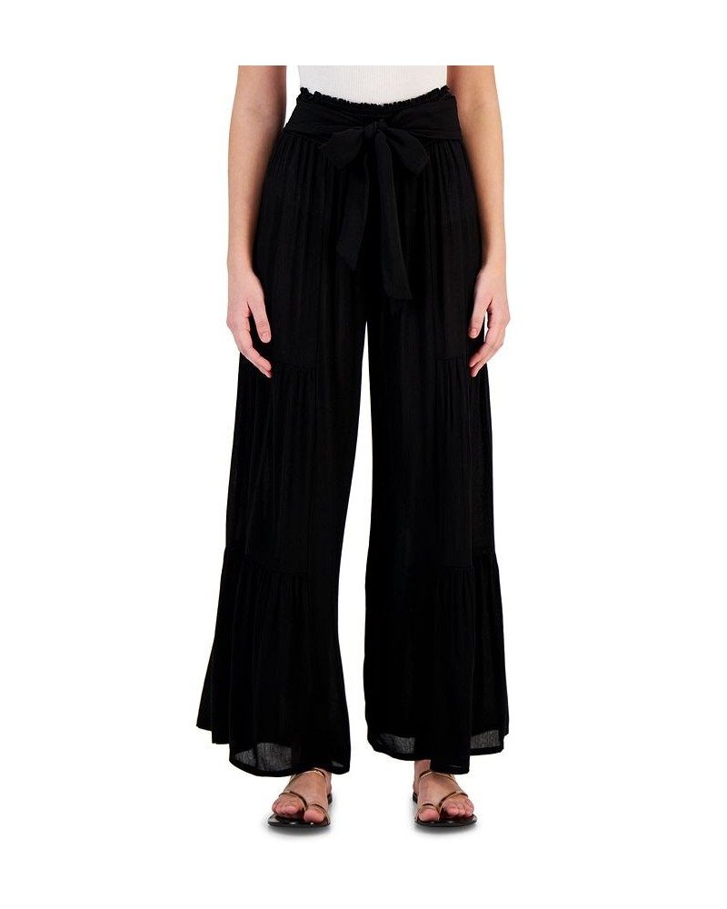 Women's Tie-Waist Wide-Leg Cover-Up Pants Black $43.20 Swimsuits