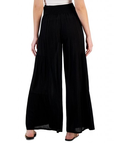 Women's Tie-Waist Wide-Leg Cover-Up Pants Black $43.20 Swimsuits