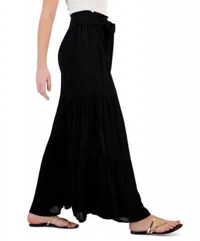 Women's Tie-Waist Wide-Leg Cover-Up Pants Black $43.20 Swimsuits