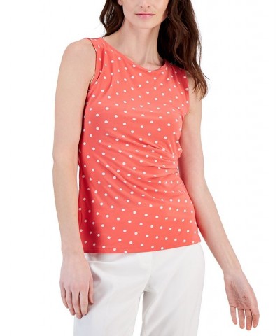 Women's Printed Pleated Tank Top Red Pear/ Bright White $34.81 Tops