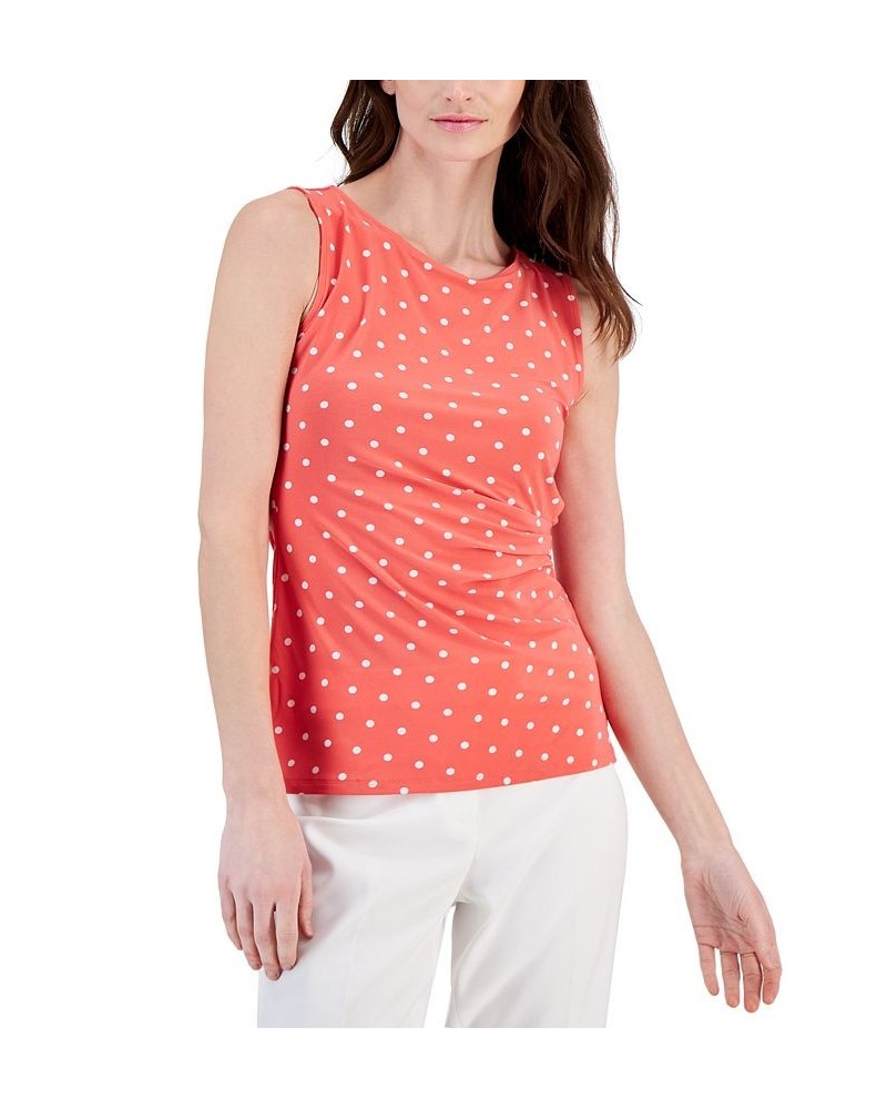 Women's Printed Pleated Tank Top Red Pear/ Bright White $34.81 Tops