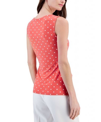 Women's Printed Pleated Tank Top Red Pear/ Bright White $34.81 Tops